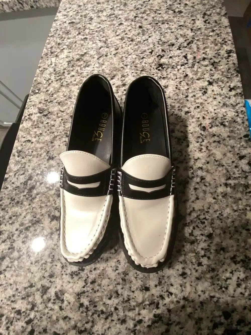 Rouge Helium Path-01 Black and White Colorblock Penny Loafers